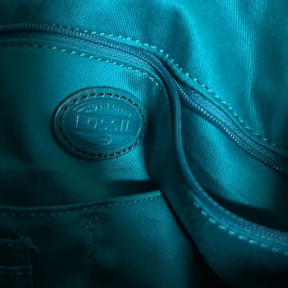 Fossil Sydney leather tote bag turquoise/teal pre owned - Picture 12 of 16
